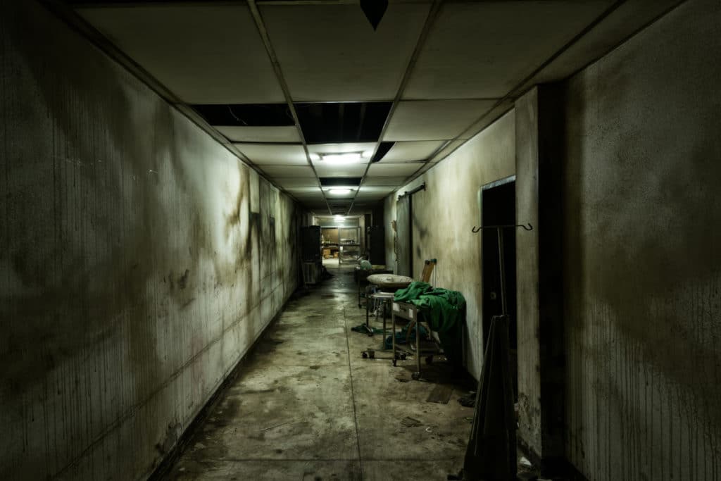 abandoned alley in psychiatric hospital